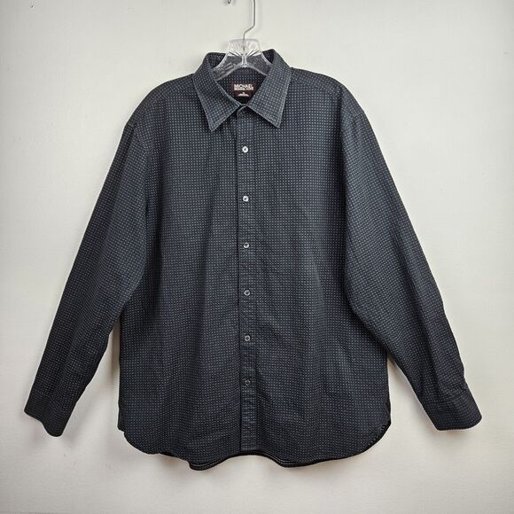 Michael Kors Mens XL Dress Shirt Black White Dot Button Up Long Sleeve - Picture 2 of 16